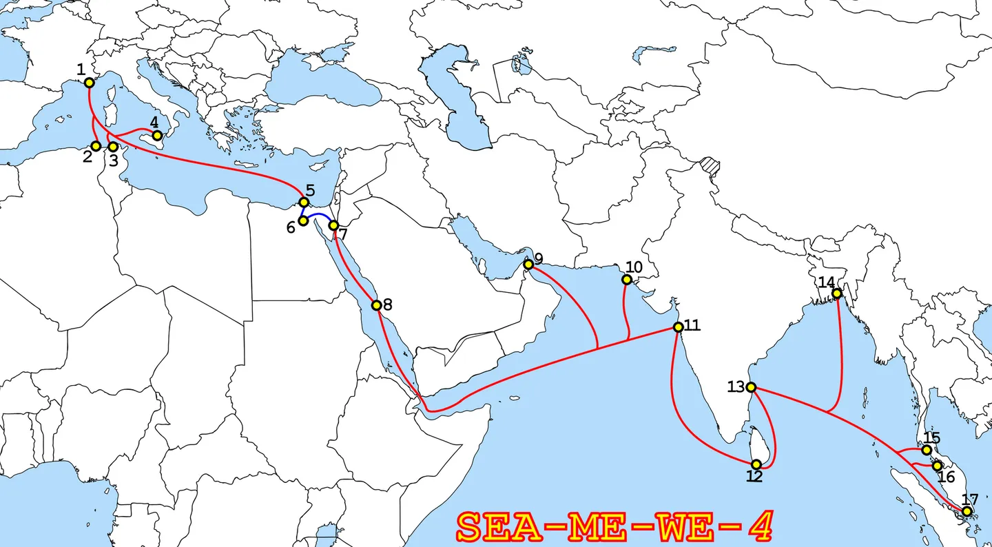 The route of the submarine cable sea-me-we-4